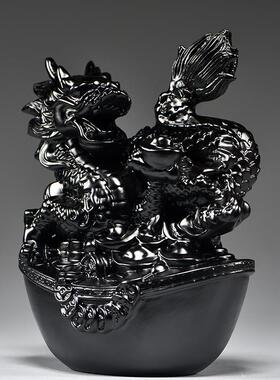 黑色龙摆件实雕刻装十二生肖黑视龙客厅电视柜电柜补角饰工艺7998