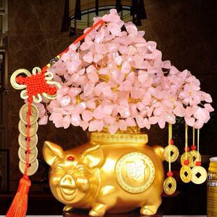 招财金猪晶水发财树黄饰家居客厅酒柜装品电视柜小摇钱树HPZ桌面