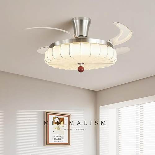 款复古225新布艺卧室隐中形风扇灯奶油古风餐厅874吊0扇灯静音一