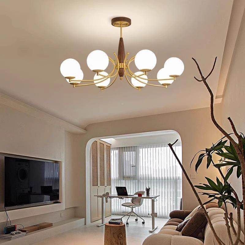 中古风客厅吊灯全铜胡主桃木魔704豆灯式厅复古简约卧美室餐灯具