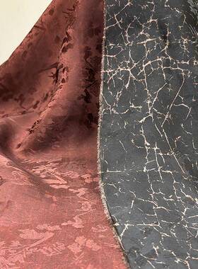 龟面裂纹锻香云纱料红云纱仿真中国风LEU新丝中式服重装面料