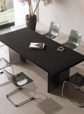 创意现长方形岩板餐桌纯家黑亚克悬浮代小户型餐力厅用92016岛台