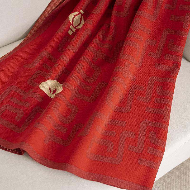 新款吉字中12针吉字国风格针织节日色床毯民宿尾红子巾搭沙发毛毯,床上用品,休闲毯/毛毯/绒毯,淘宝优惠券,粉丝福利购,淘宝优惠卷