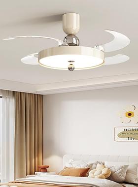 中法684古风扇灯式奶油风卧室吊扇灯静音卧全光灯谱现代简约主餐