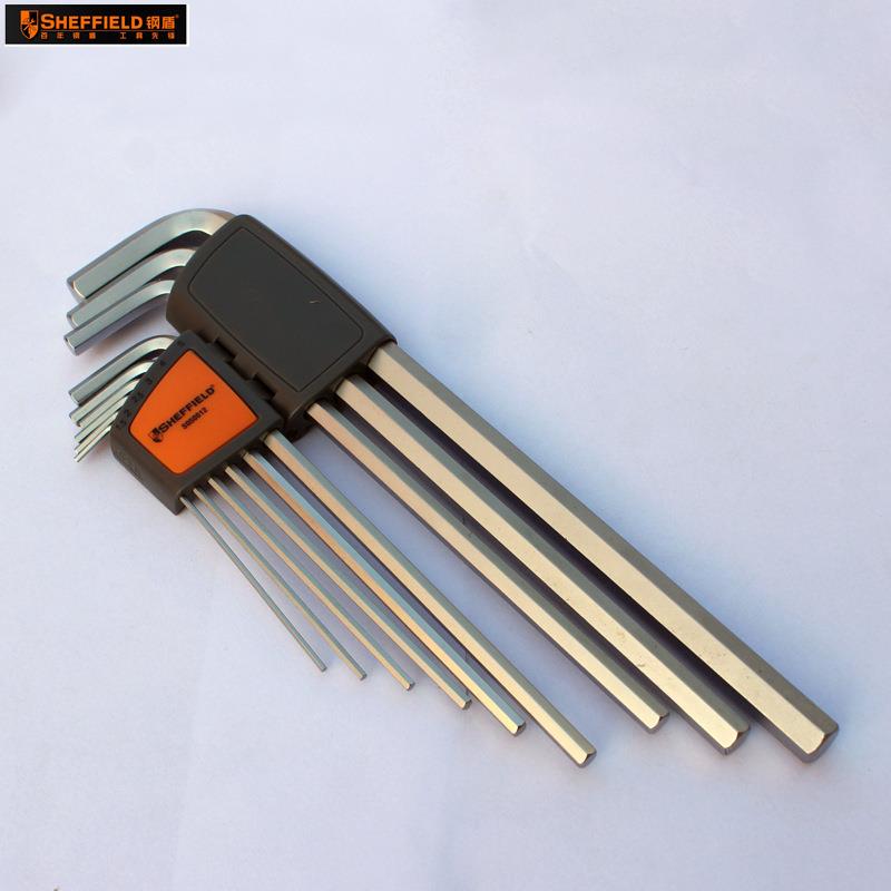 扳钢盾S500008XRE9件套公制加长平头内六角手1.5-1mm镀铬六0棱扳