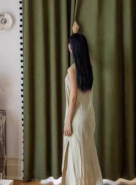 法式古窗绿款色新客厅卧室遮复51034光美式轻奢色织中古风棉麻帘