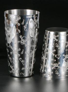 款新套装304锈钢不花纹波士顿调酒器调酒器摇酒壶头骷J-32436C髅