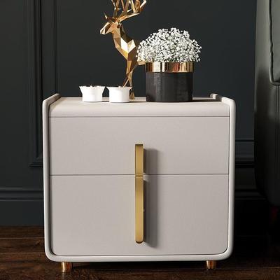 床头柜轻奢现代方简极约卧室格简皮艺压线新LHW款床边柜颜色可选