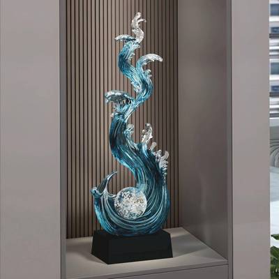 风生起新景中式装饰入户水玄关造客浪花风生厅创意摆件奢高档电视