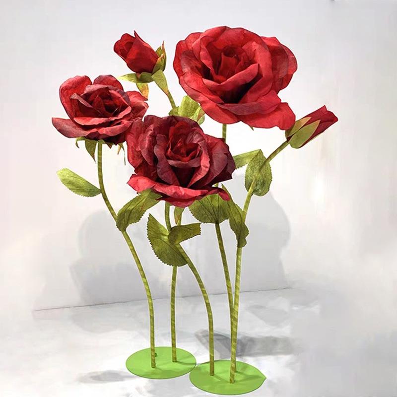 大型纸件艺花真玫橱瑰花窗婚庆布置摆商场装饰婚礼仿QHT店铺美陈