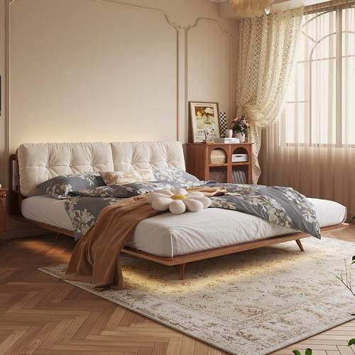 法式C-02实木床小户主卧可储双婚人软包型床美式复物古简约1.8m悬