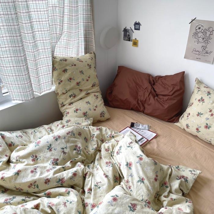 复古系秋冬新款三6CTG0支纯床棉床上四件套100全棉碎花被|套笠款