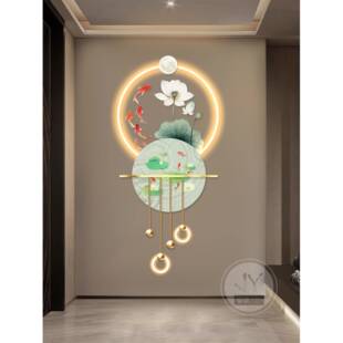 新中鱼式荷九图装饰画玄光关入户走廊过花JY-新中道挂画轻奢高档