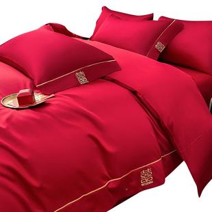 高档绣婚庆床上四件套结婚陪床嫁被套床单大红色床品婚2024-254房