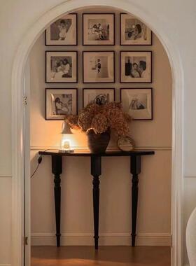 法式木玄关桌简约实圆厅RDM入户走廊展示台靠墙窄架欧式黑色客极