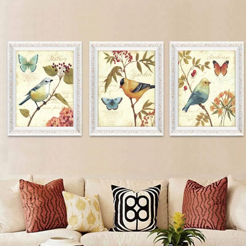 复古美代式ZPU乡风格厅装饰画现挂画卧村室餐厅墙画三联画壁画花