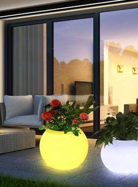 户外花钵庭院光发盆花瓶装饰灯创意景观防水盆景塑料摆89973件花