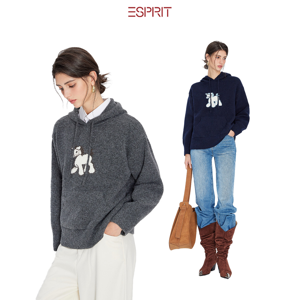 ESPRIT/埃斯普利特可爱风小马年提花连帽毛衣新年宽松百搭针织衫,男装,羊绒套衫,淘宝优惠券,粉丝福利购,淘宝优惠卷