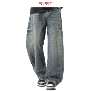 ESPRIT/埃斯普利特复古水洗牛仔裤男宽松阔腿直筒长裤休闲百搭