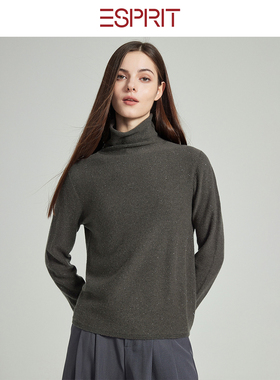 ESPRIT/埃斯普利特老钱风黑色高领毛衣女绵羊毛修身打底衫内搭