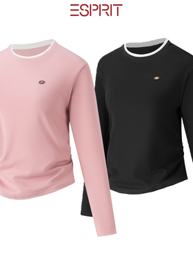 ESPRIT/埃斯普利特假两件长袖上衣女圆领简约百搭撞色休闲打底衫