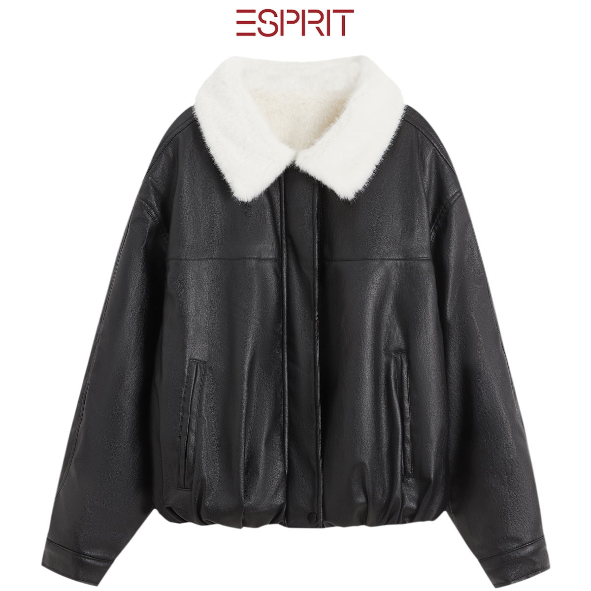 ESPRIT黑色皮毛一体羊羔毛领