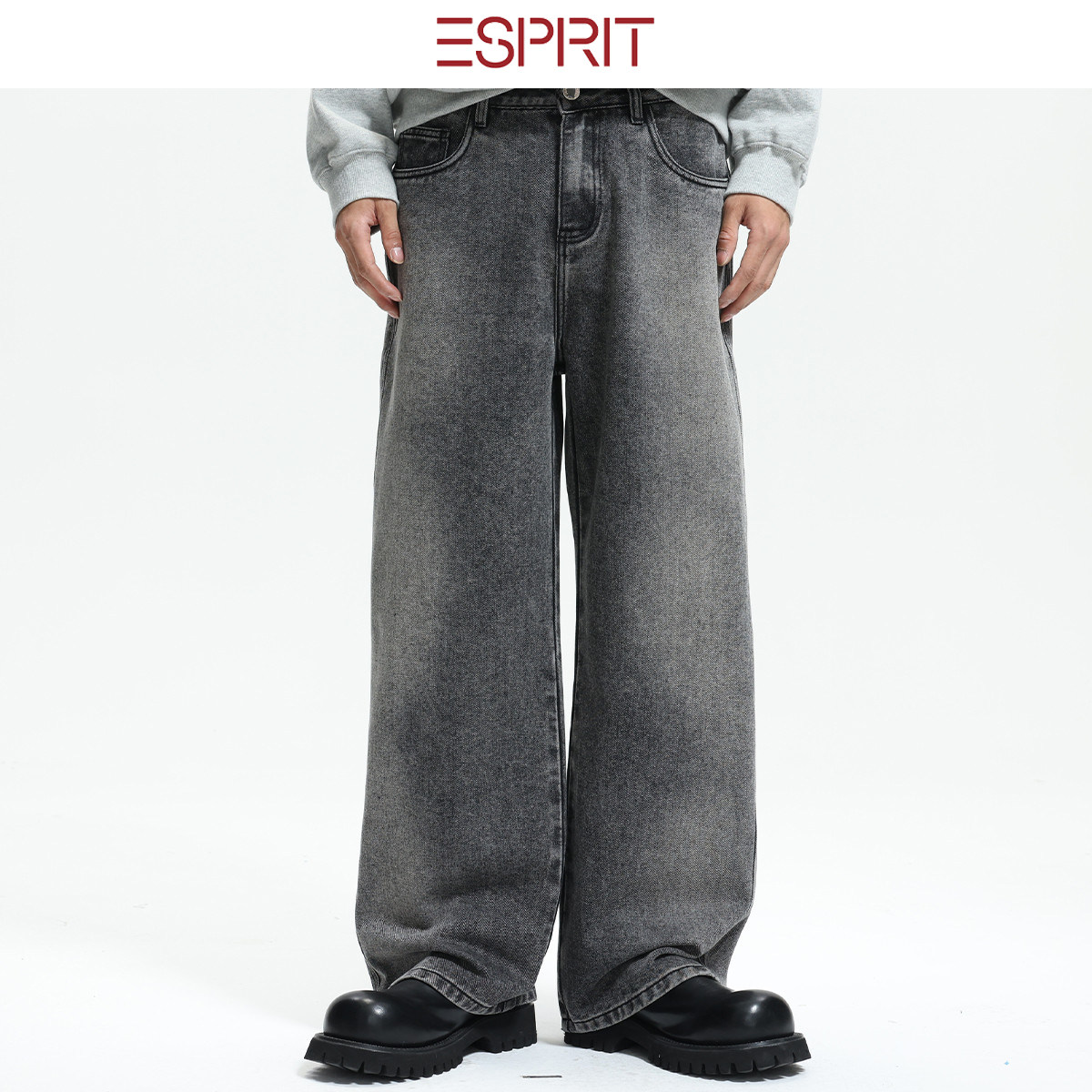 ESPRIT美式复古水洗阔腿牛仔裤