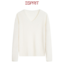 ESPRIT/埃斯普利特绵羊毛绒衫女V领长袖简约休闲百搭显瘦针织毛衣