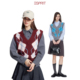 ESPRIT 埃斯普利特学院V领菱格纹针织背心女撞色无袖 毛织显瘦背心