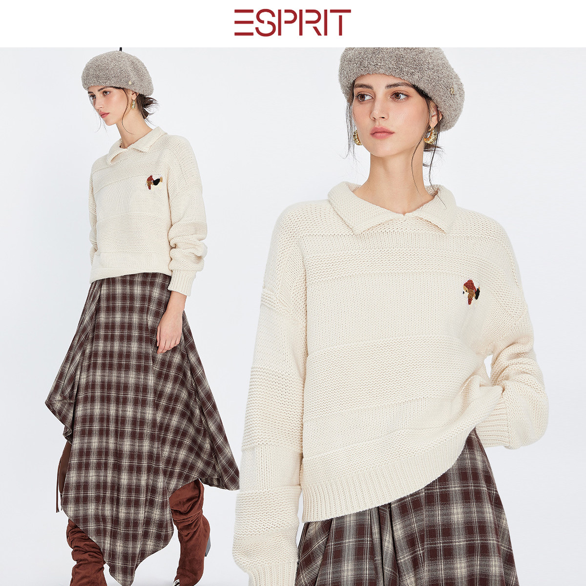 ESPRIT韩系翻领女士针织衫