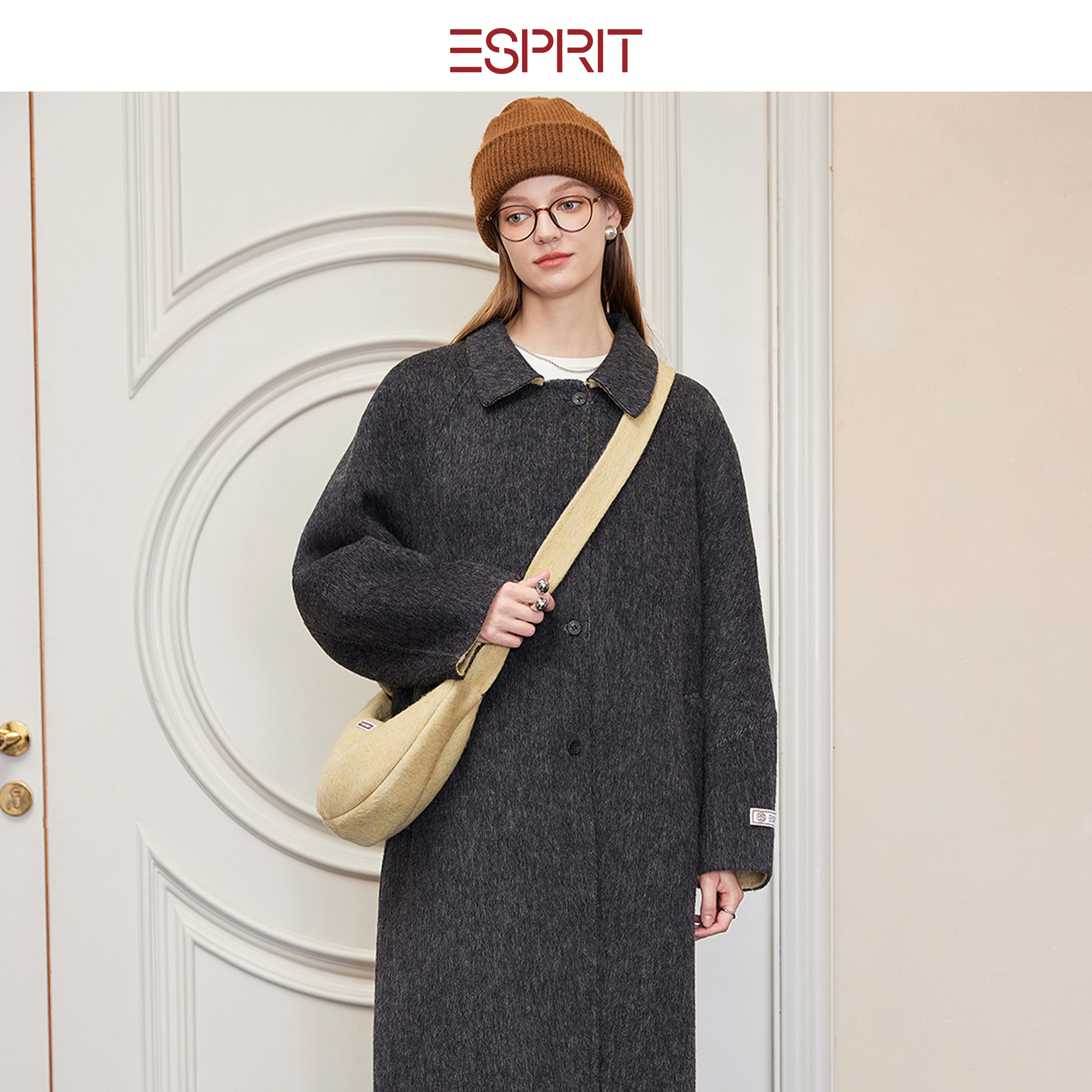 ESPRIT复古老钱风长款毛呢大衣
