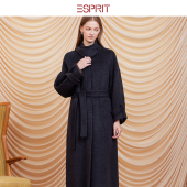 ESPRIT 埃斯普利特极简风羊毛呢大衣女长款 翻领系带收腰外套轻奢