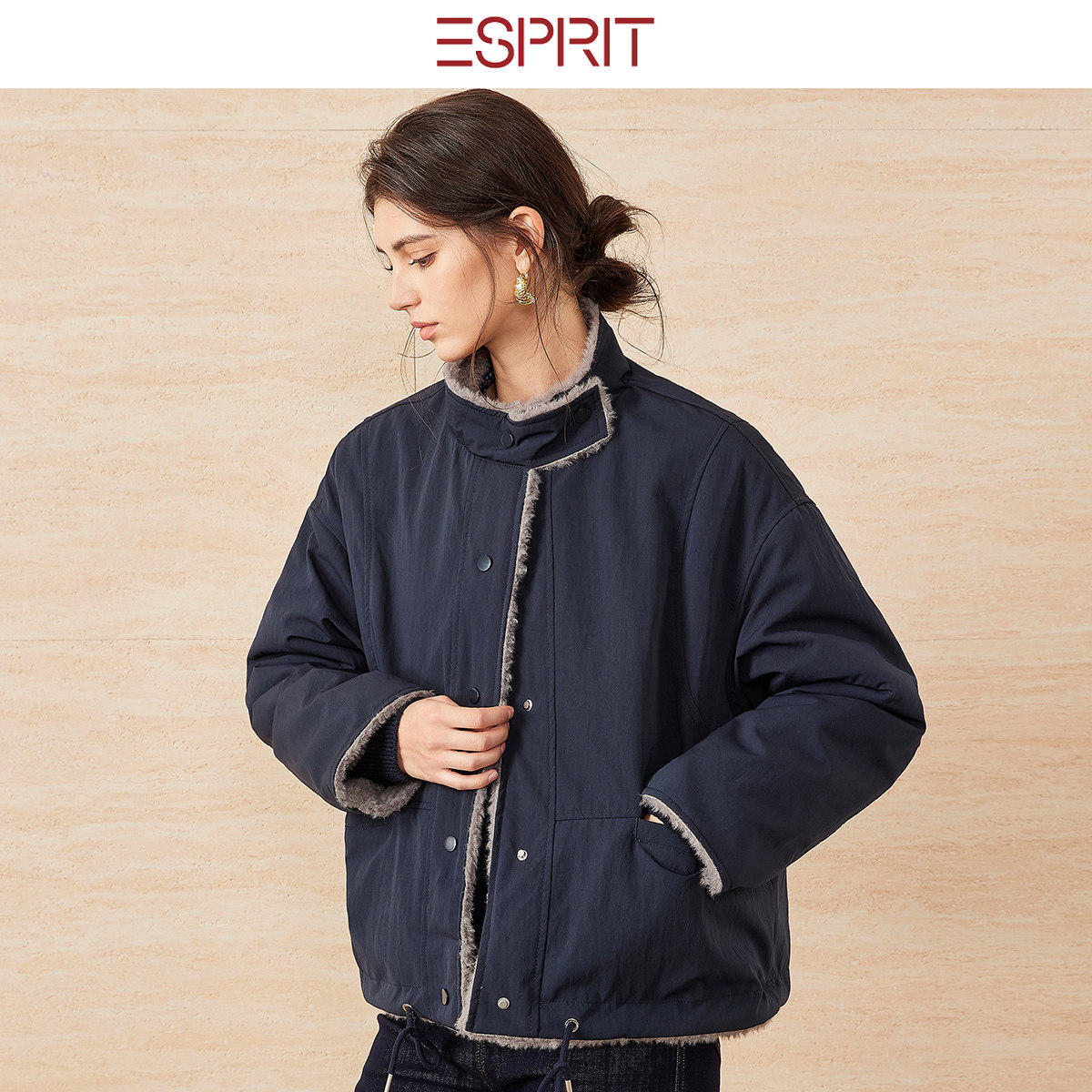 ESPRIT/埃斯普利特立领羊羔毛
