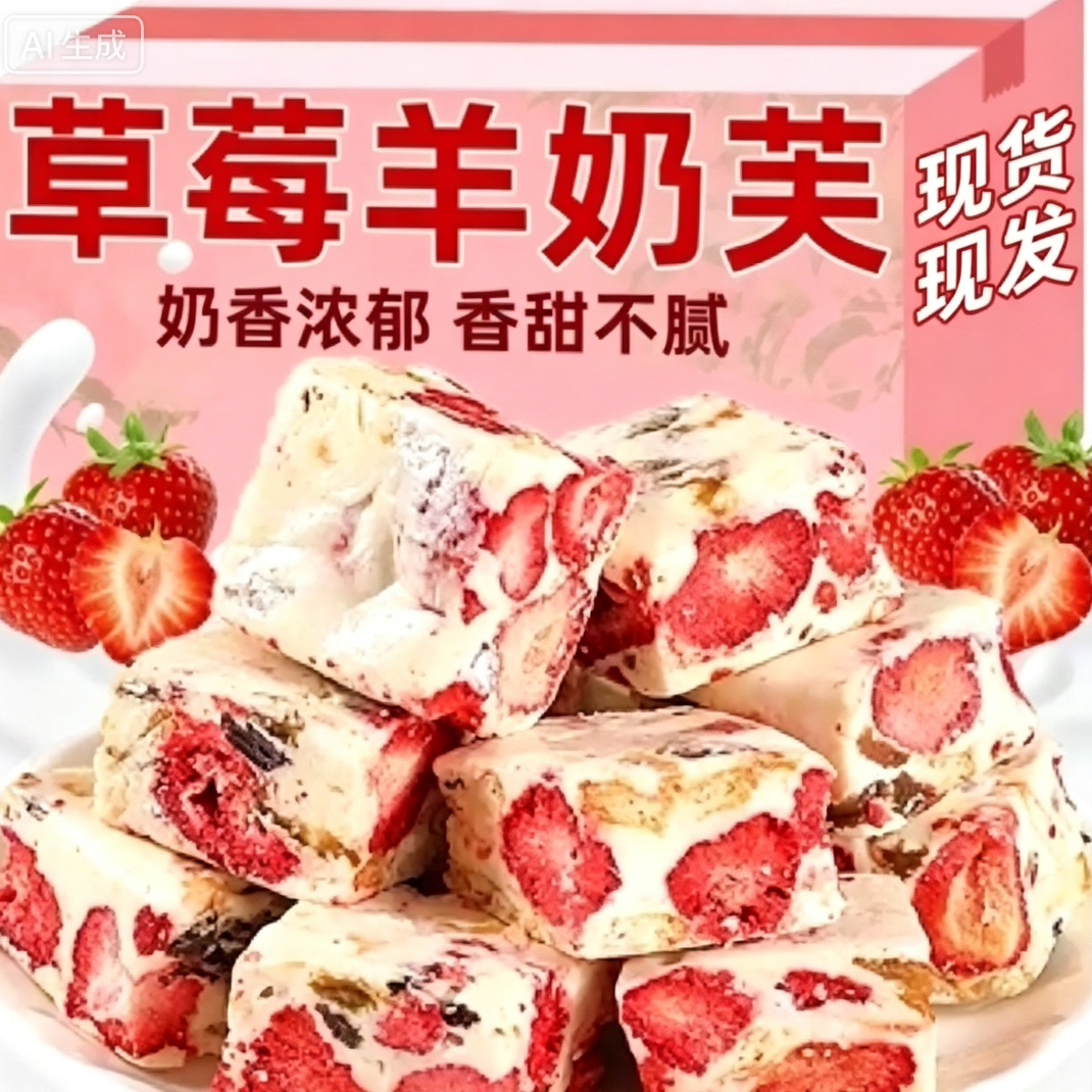 草莓羊奶芙雪花酥拉丝独立装图片
