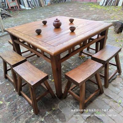 榆木八仙桌实GOE木小方形桌正方桌复古桌饭店家用餐长八仙桌农村