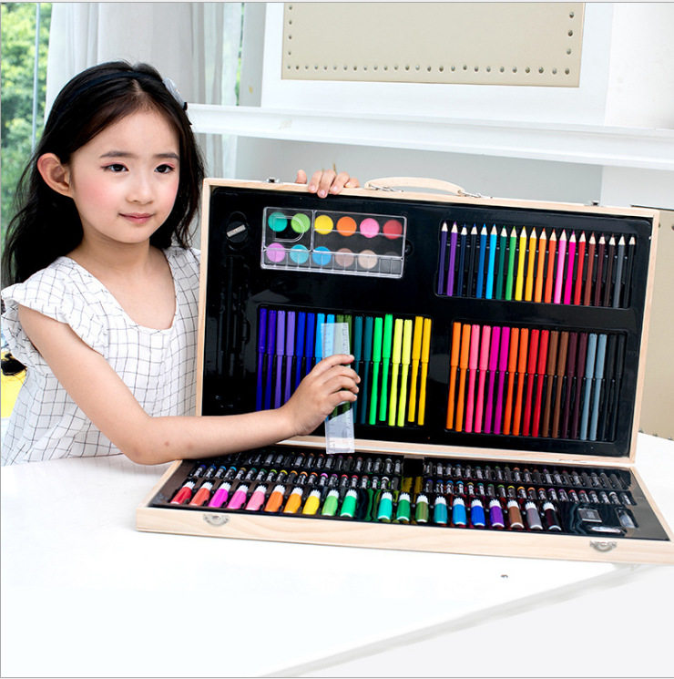 儿童画画套装绘画笔学习用品小学生美术水彩笔工具蜡笔180木盒