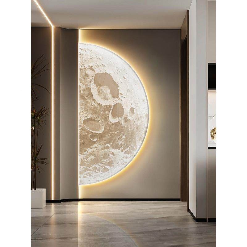 奶油风月954玄关装饰画球肌理月亮廊转角挂走画星球形半圆拐角壁