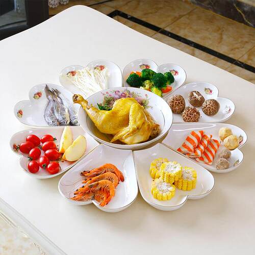 餐骨瓷团圆饭爱心盘套创盘装拼盘具组合家用意陶瓷子529菜盘餐盘