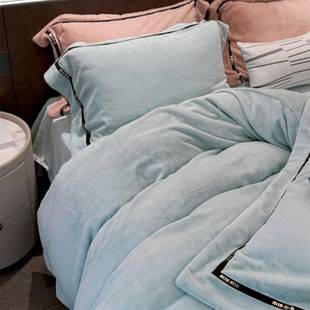 轻奢高档260克即暖件IRK套纯色织冬带季 加厚双面绒绒四被套床单床