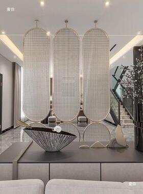 客厅艺术玻家璃屏风可转办公室隔断旋装轻CEH饰玄关用遮挡隔断奢