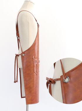 U皮革围裙疯马皮家用厨房围EUZ腰餐厅P作工服防围裙水印字