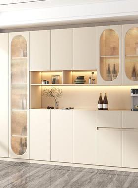 奶油风餐边柜高柜靠一墙体置收物架客厅展纳示柜现代简约TYS酒柜