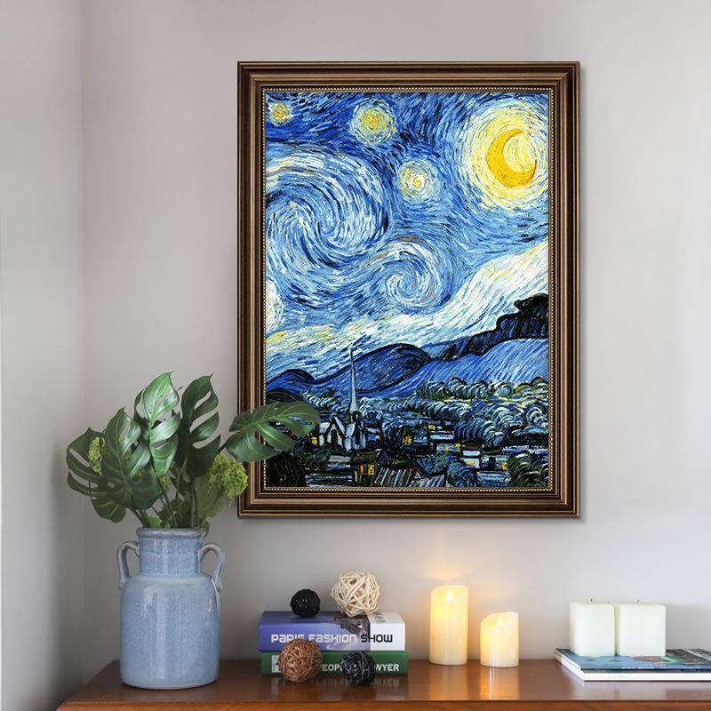 梵高星空油画美式玄关装饰画正入户门欧走廊对道挂画式过壁460画
