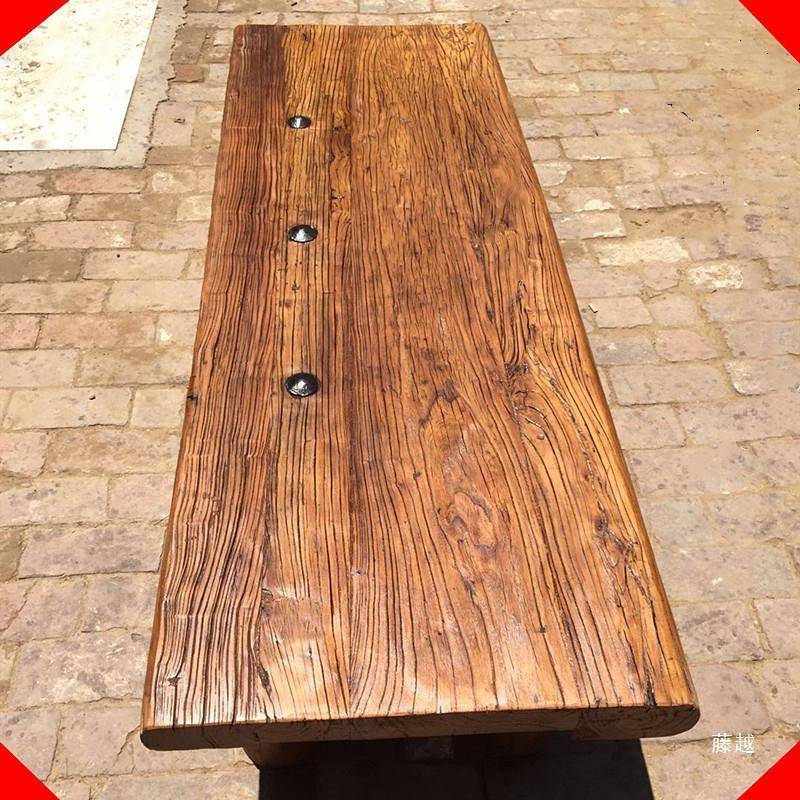 老榆木门板板复古茶桌风化实桌门原木吧台旧木ONT老板桌子木垒德