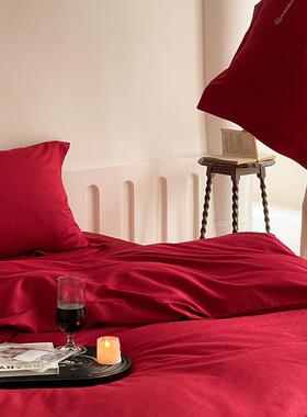 KI9高支高密丨长绒棉四件婚套纯WWB款棉20S25新大红色结婚庆新房