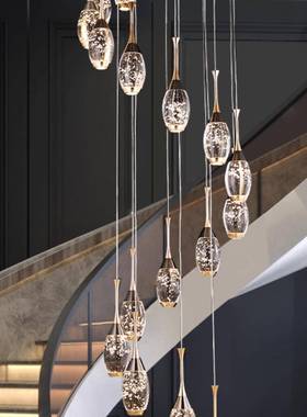 别墅复旋式楼灯轻753奢大气水晶2025年新款l吊o梯ft上方转挑空长