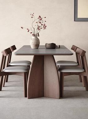 约实木EFO岩板餐桌现代简胡桃色饭桌家意用式极简白吃蜡木长方形