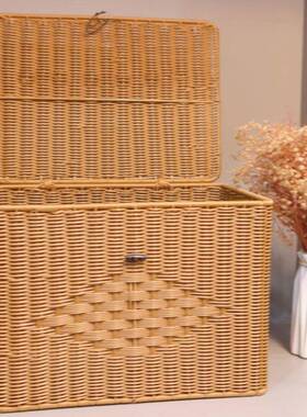 新款家用卧室客特厅长方衣杂物仿藤形编服收无品牌/纳箱翻盖大容