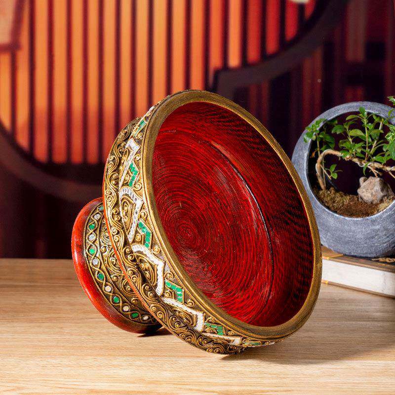 泰国东南亚手工EGE木琉盘璃装饰桌雕面摆件实木刻雕轻奢果干果盘