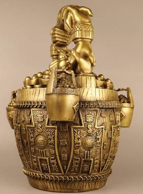 一桶关金蟾元金宝大号铜摆件创意客厅家居玄69474中装式办公室饰